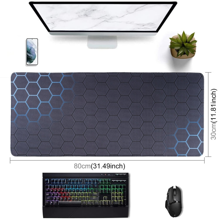Blue Honeycomb extended gaming mouse mat desk setup view