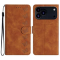 Seven Butterflies embossed iPhone 17 Pro wallet case in brown
