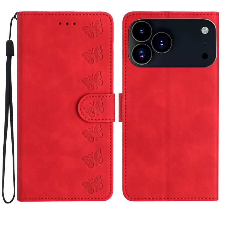 Seven butterflies iPhone wallet case in red for iPhone 17 Pro Max