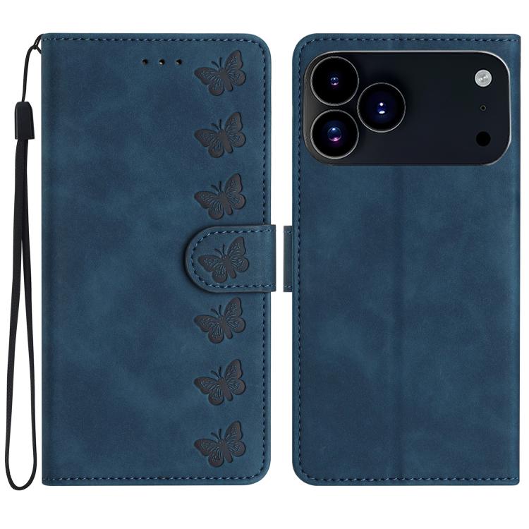 Seven butterflies iPhone wallet case in blue for iPhone 17 Pro Max