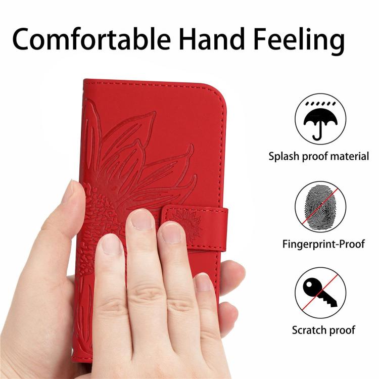 Skin Feel Sun Flower Embossed Flip Leather Phone Case with Lanyard, For iPhone 17 Pro, For iPhone 17