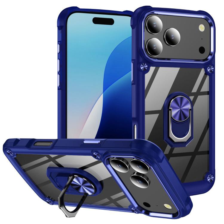 Ring holder lens protection TPU PC iPhone case blue for iPhone 17 Pro Max