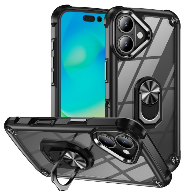 Ring holder lens protection TPU PC iPhone case black for iPhone 17