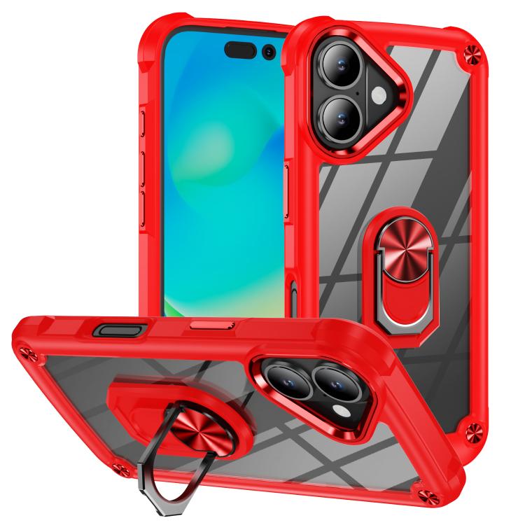Ring holder lens protection TPU PC iPhone case red for iPhone 17