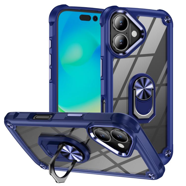 Ring holder lens protection TPU PC iPhone case blue for iPhone 17