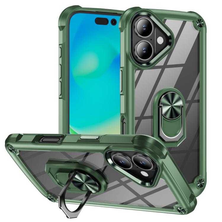 Ring holder lens protection TPU PC iPhone case green for iPhone 17