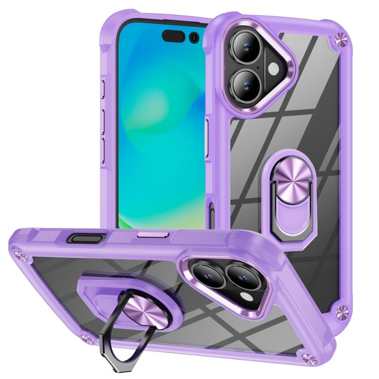 Ring holder lens protection TPU PC iPhone case purple for iPhone 17