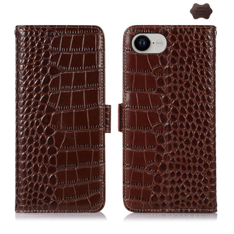 Brown crocodile cowhide iPhone 16e 17e case