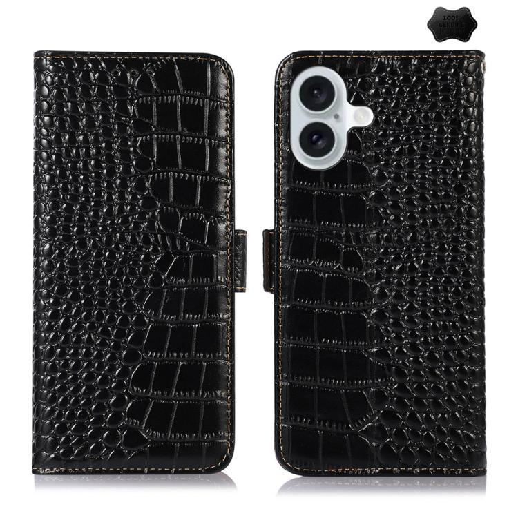 Black crocodile cowhide iPhone 17 case