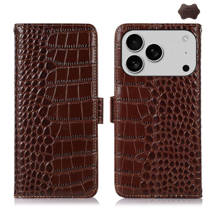 Brown crocodile cowhide iPhone 17 Pro case