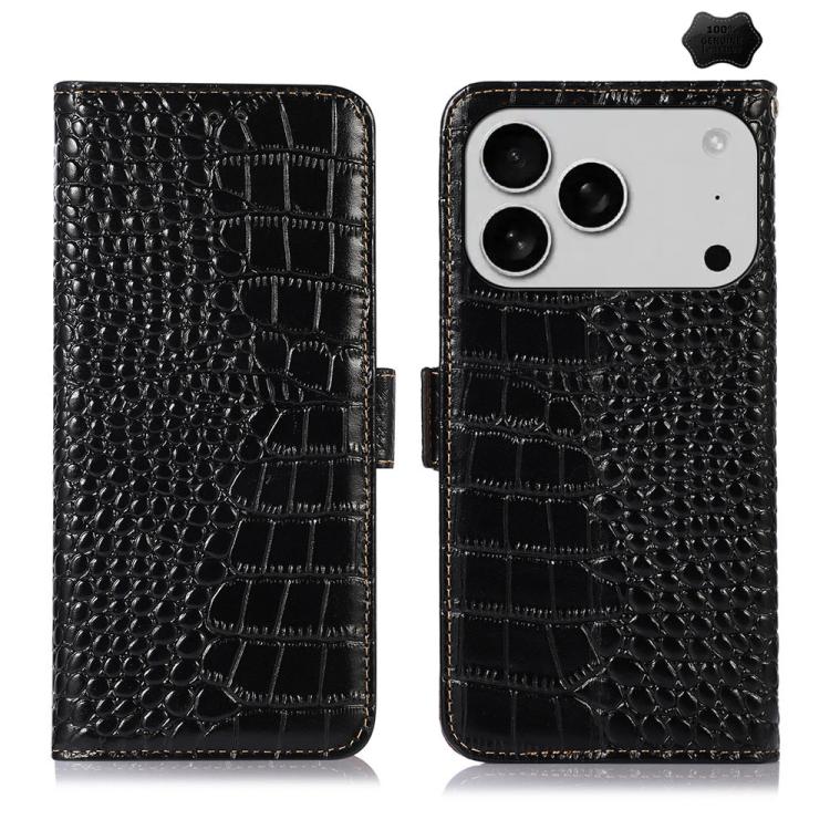 Black crocodile cowhide iPhone 17 Pro Max case