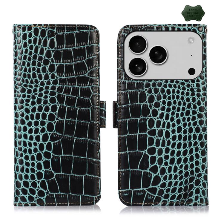 Green crocodile cowhide iPhone 17 Pro Max case