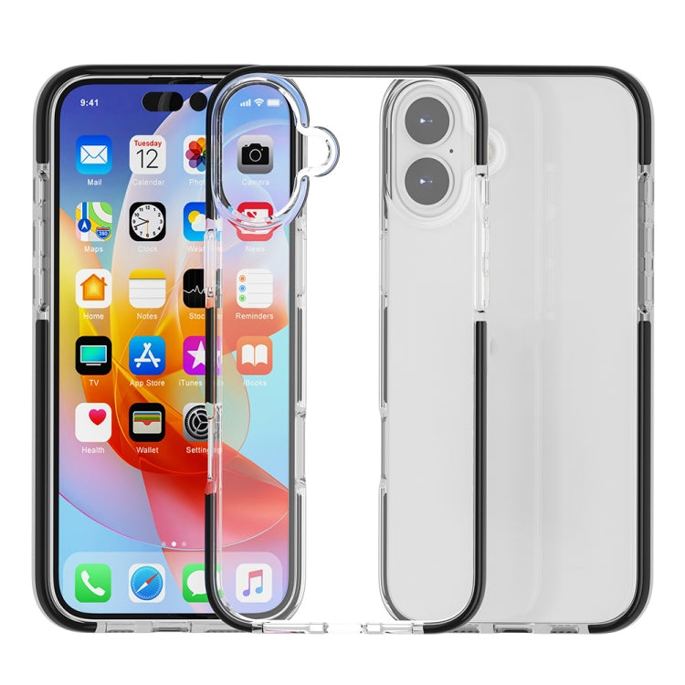 Two-colour shockproof high-transparency TPU iPhone case in black for iPhone 16 Plus