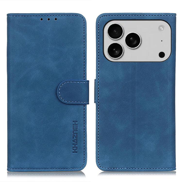 KHAZNEH retro PU leather wallet iPhone case in blue for iPhone 17 Pro
