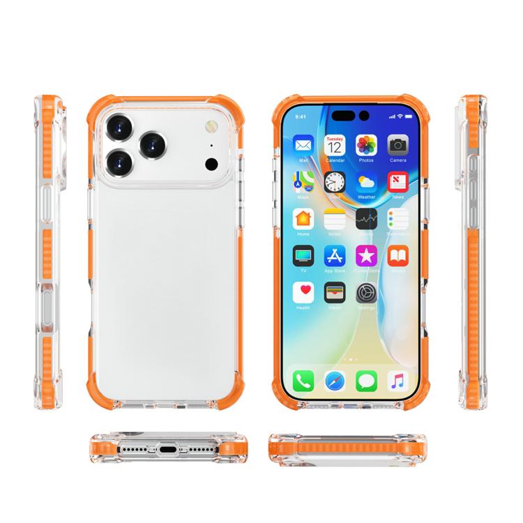 Four-corner shockproof iPhone case detail showing TPU acrylic hybrid design