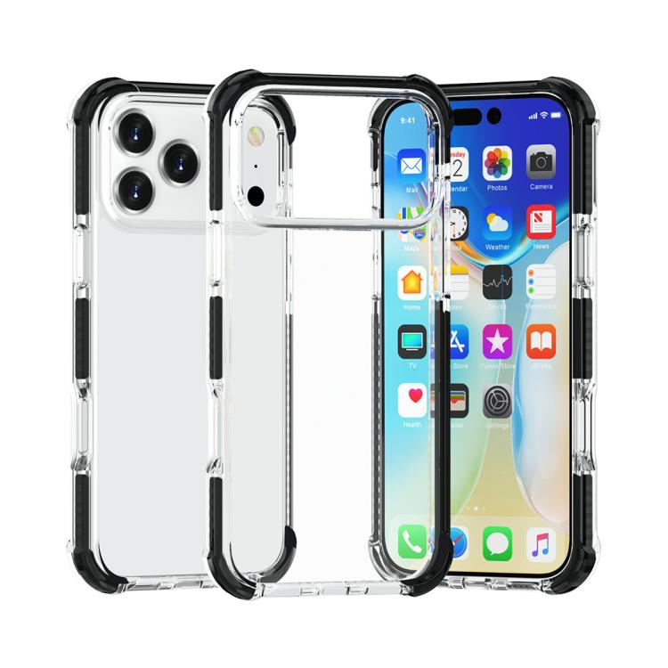 Four-corner shockproof TPU acrylic iPhone 17 Pro Max case in black and transparent