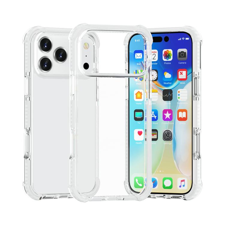 Four-corner shockproof TPU acrylic iPhone 17 Pro case in transparent