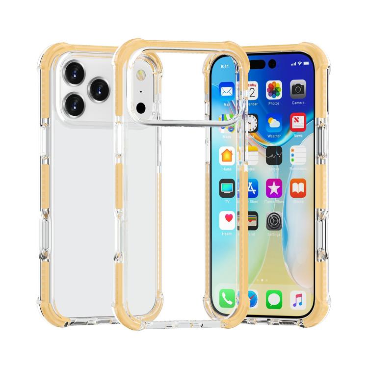 Four-corner shockproof TPU acrylic iPhone 17 Pro case in gold