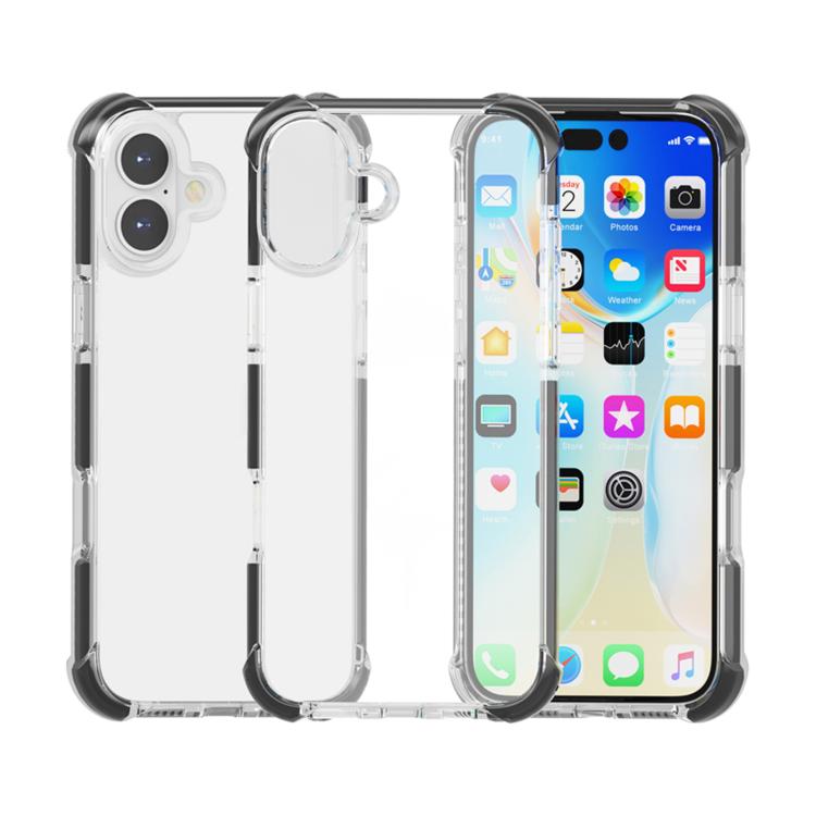 Four-corner shockproof TPU acrylic iPhone case in black and transparent for iPhone 17