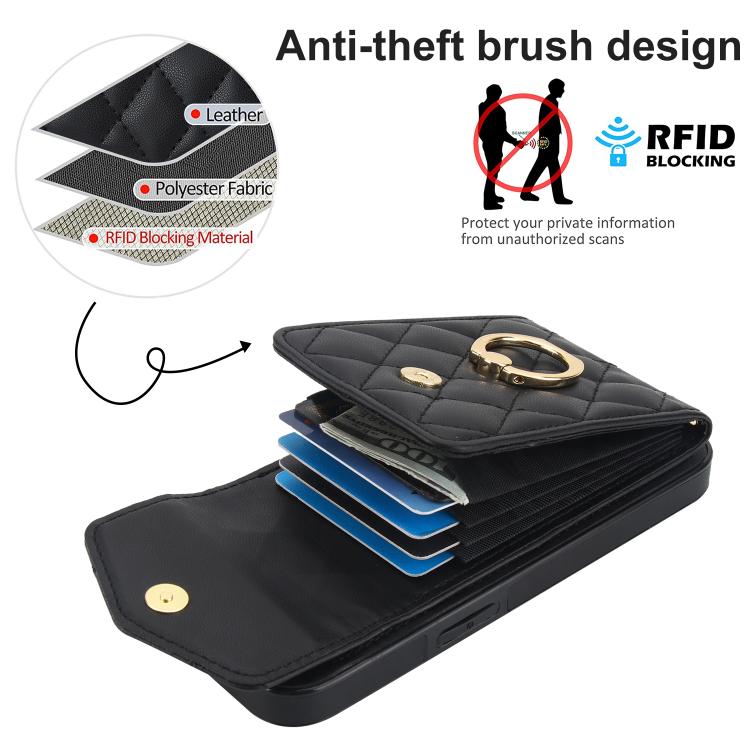 Rhombic Texture Card Bag Phone Case with Long Lanyard, For iPhone 17e / 16e, For iPhone 17 Pro Max, For iPhone 17 Pro