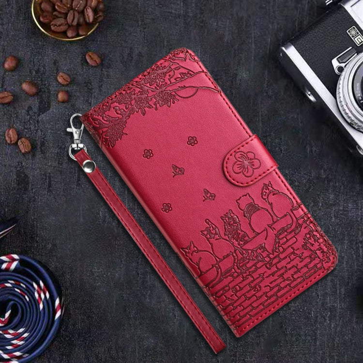 Cat embossed leather iPhone case with lanyard detail image