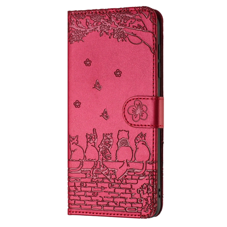 Cat embossed leather iPhone case with card slots and wallet detail