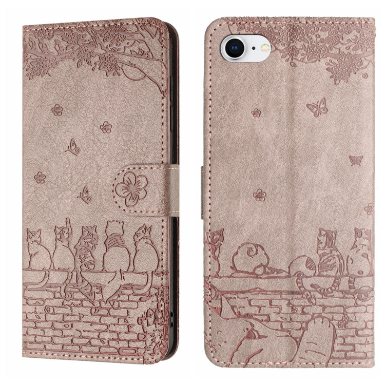 Cat embossed leather iPhone case with lanyard in grey for iPhone 16e or 17e