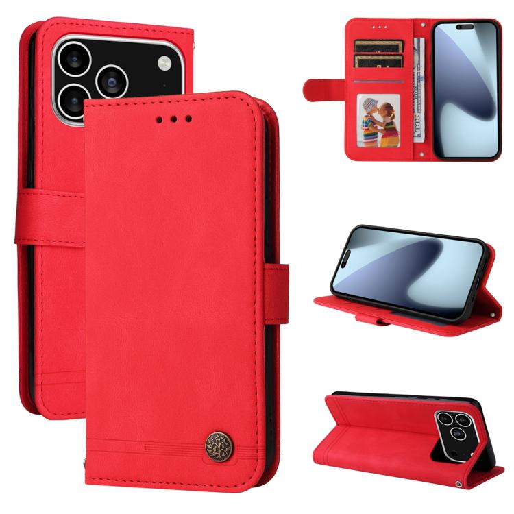 Life Tree leather wallet iPhone 17 Pro case in red