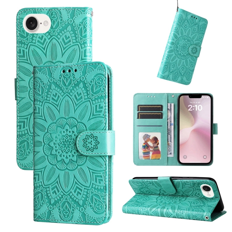 Green embossed sunflower iPhone 17e 16e case