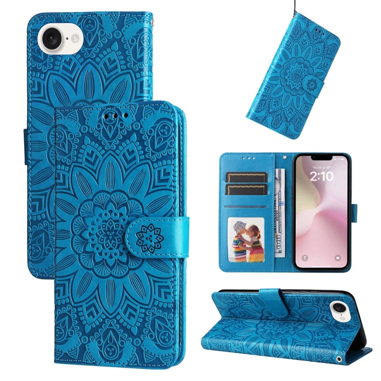 Blue embossed sunflower iPhone 17e 16e case