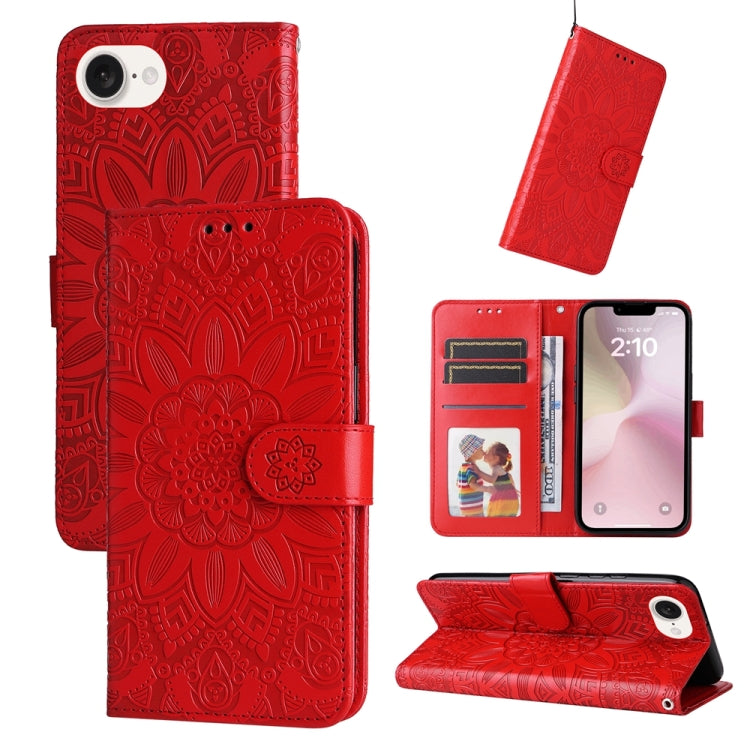 Red embossed sunflower iPhone 17e 16e case