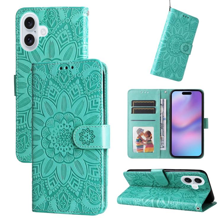 Green embossed sunflower iPhone 17 case