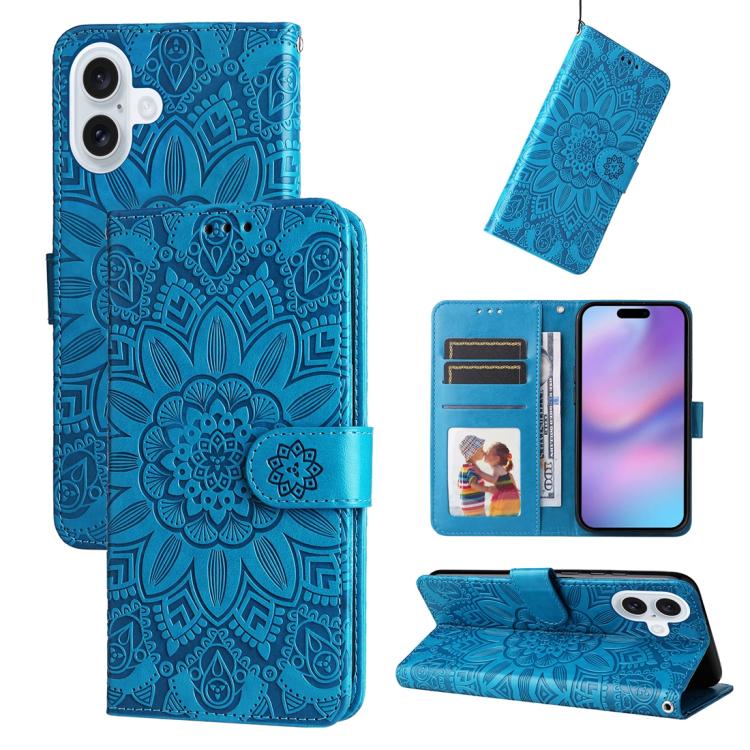 Blue embossed sunflower iPhone 17 case