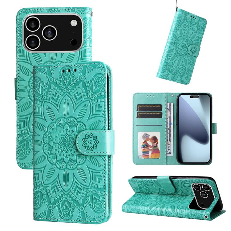 Green embossed sunflower iPhone 17 Pro case