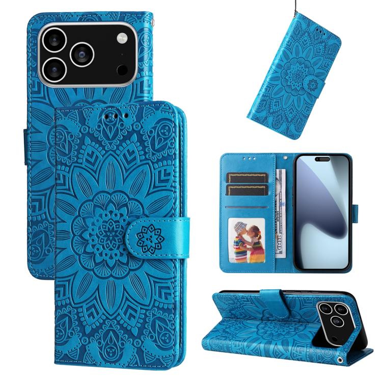 Blue embossed sunflower iPhone 17 Pro case