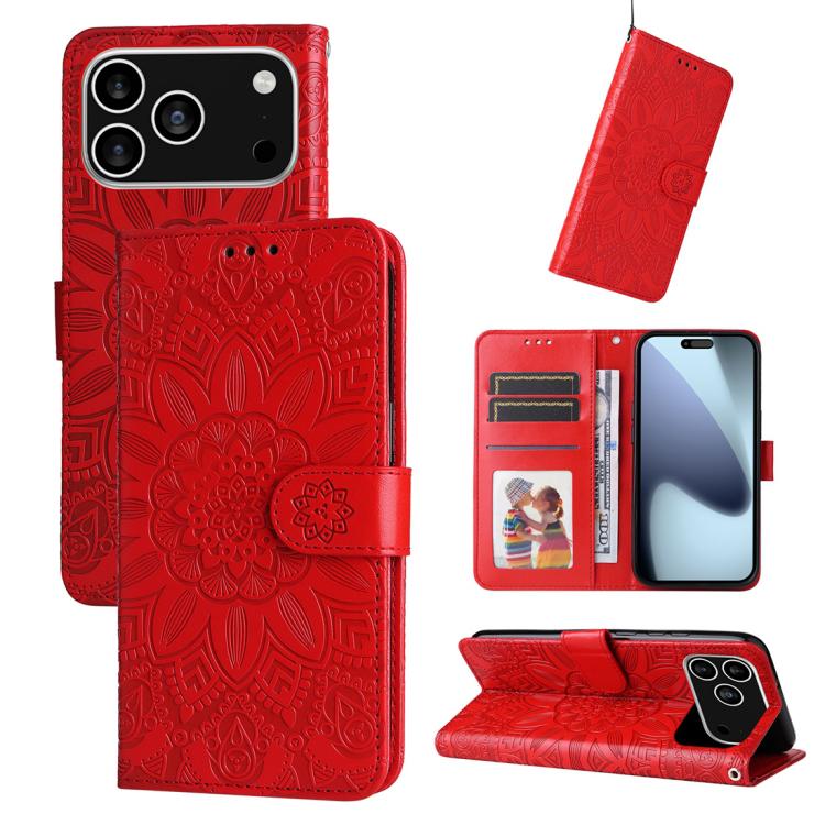 Red embossed sunflower iPhone 17 Pro case