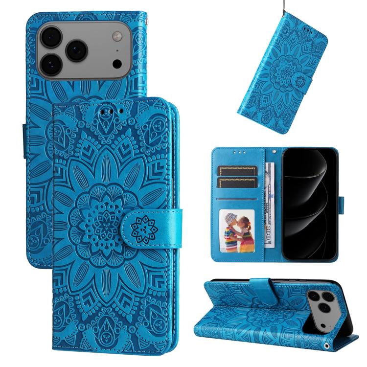 Blue embossed sunflower iPhone 17 Pro Max case