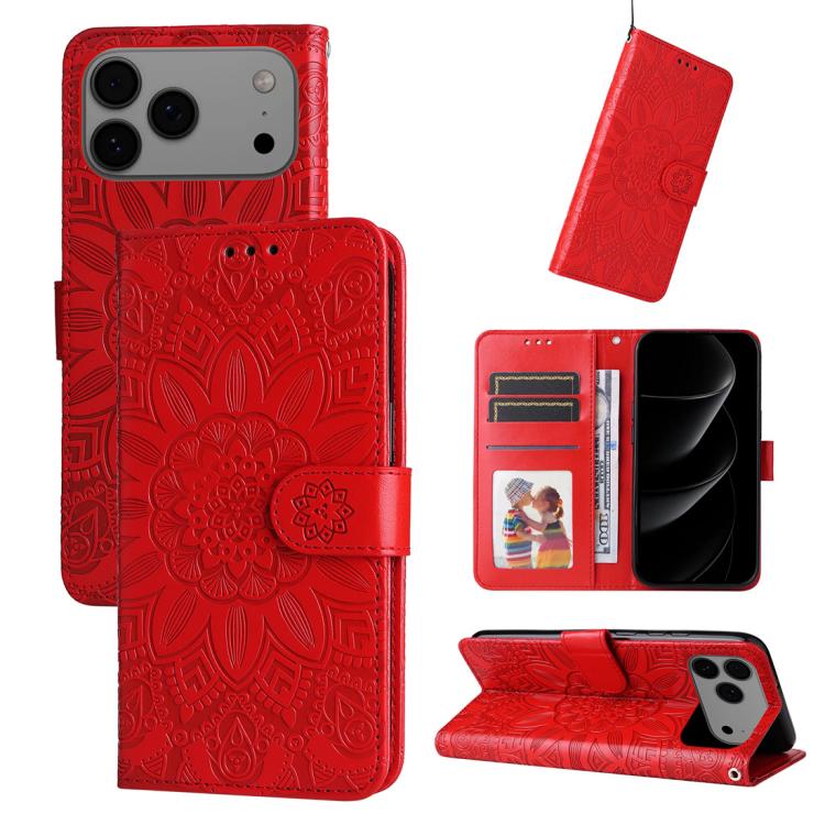 Red embossed sunflower iPhone 17 Pro Max case