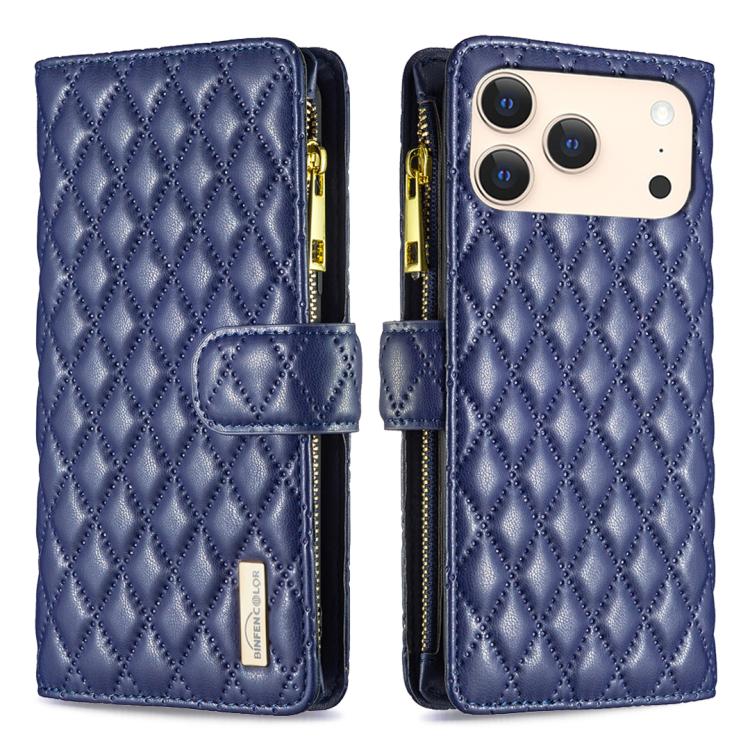 Mira Sales Diamond Lattice zipper wallet iPhone 17 Pro case in blue