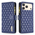Mira Sales Diamond Lattice zipper wallet iPhone 17 Pro case in blue