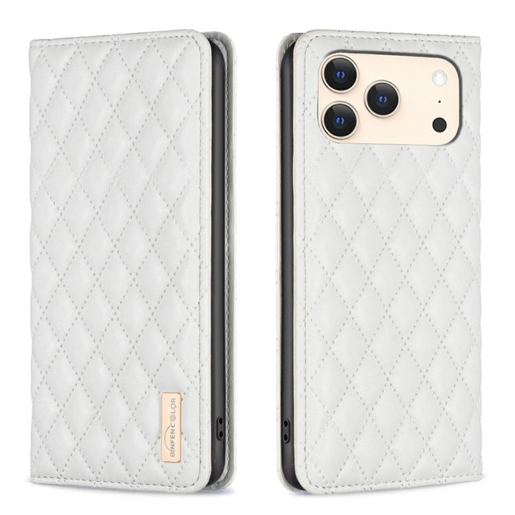 White diamond lattice iPhone flip case for iPhone 17 Pro Max
