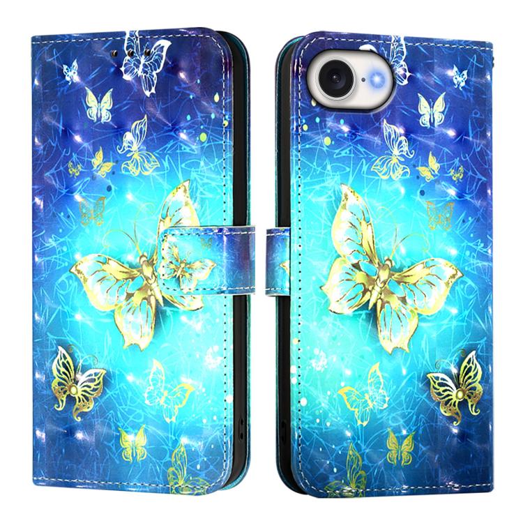 3D Painting flip PU leather iPhone 17e and 16e wallet case with Golden Butterfly artwork