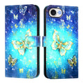3D Painting flip PU leather iPhone 17e and 16e wallet case with Golden Butterfly artwork