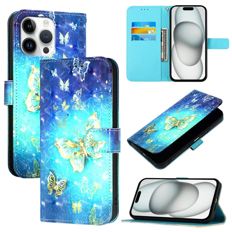 3D Painting flip PU leather iPhone 16 Pro Max wallet case with Golden Butterfly artwork