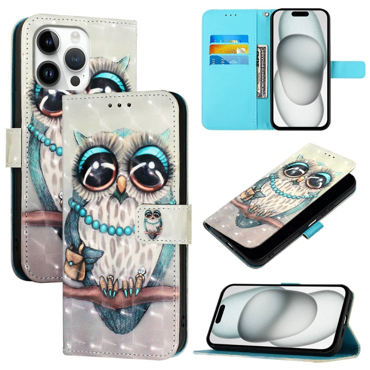 3D Painting flip PU leather iPhone 16 Pro Max wallet case with Grey Owl artwork