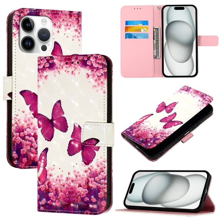 3D Painting flip PU leather iPhone 16 Pro Max wallet case with Rose Butterfly artwork