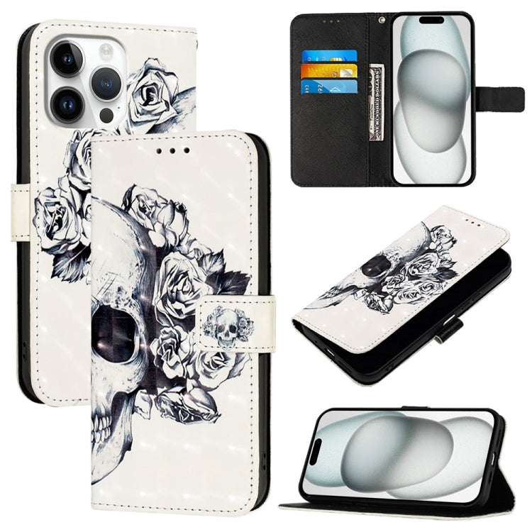 3D Painting flip PU leather iPhone 16 Pro Max wallet case with Skull artwork