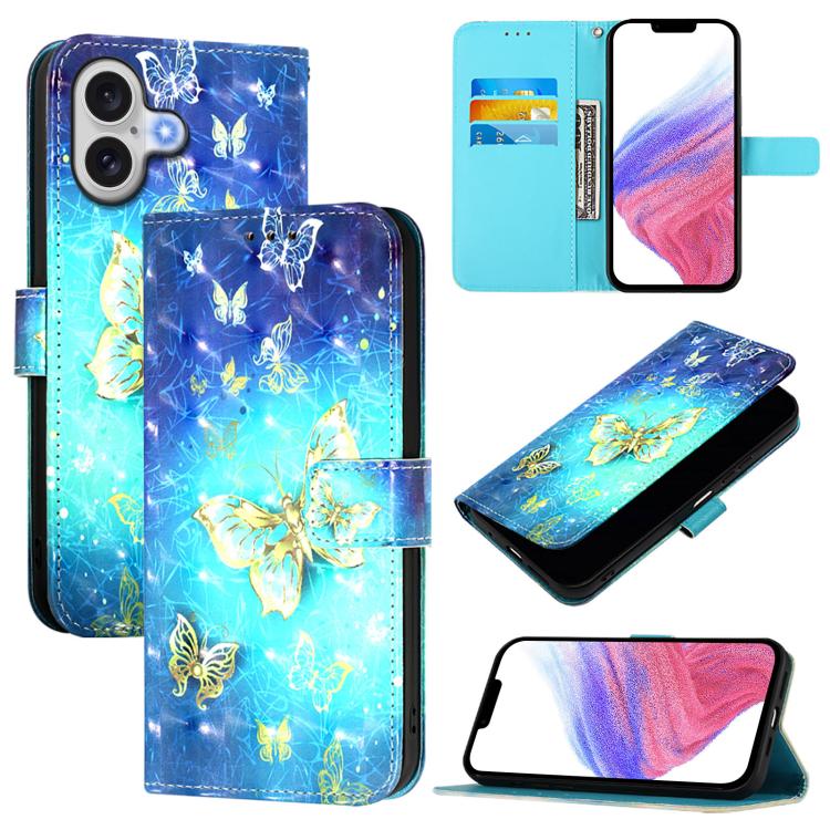 3D Painting flip PU leather iPhone 17 wallet case with Golden Butterfly artwork