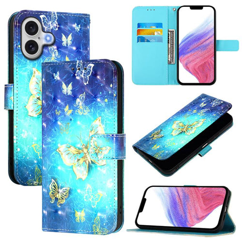 3D Painting flip PU leather iPhone 17 wallet case with Golden Butterfly artwork