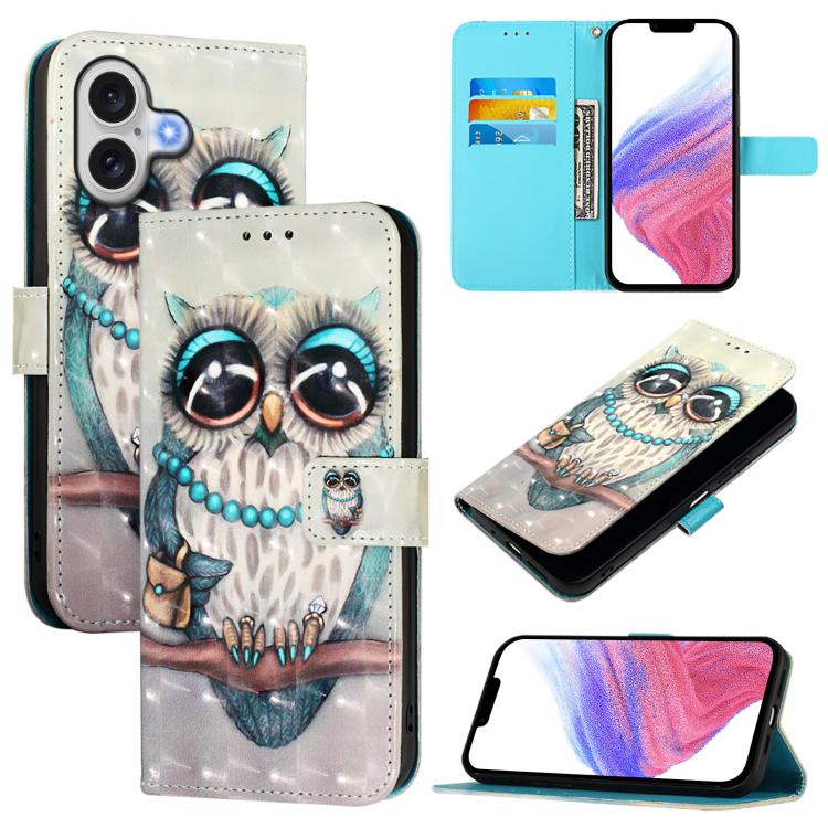 3D Painting flip PU leather iPhone 17 wallet case with Grey Owl artwork